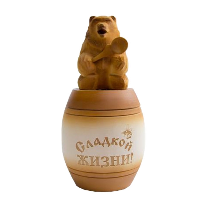 Бочонок с медведем на крышке, выточенным на станке